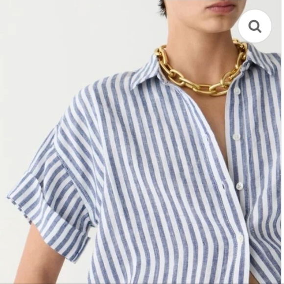 J. Crew Capitaine Linen Shirt, Blue Stripe, Size M - Picture 2 of 7